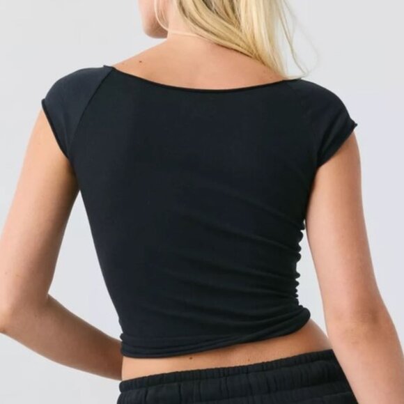 UO Out From Under Cotton Compression Boatneck Cropped Tee - Picture 3 of 6